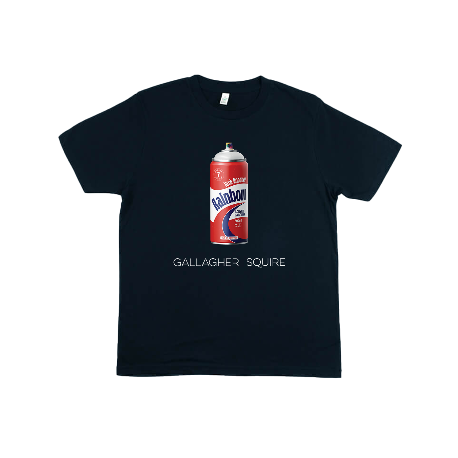 ジャスト・アナザー・レインボー・スプレー缶・ネイビーTシャツ