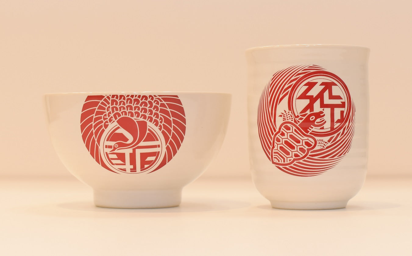 爺孫茶碗&湯呑セット(赤)